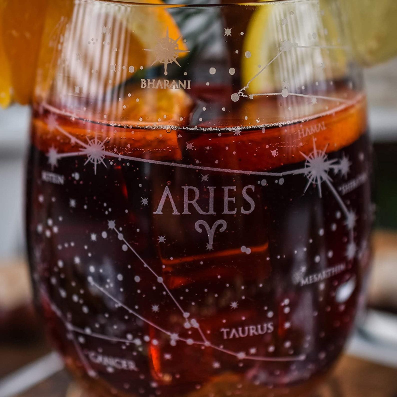 Aries Etched Stemless Wine Glasses Celestial Sips for the Ram