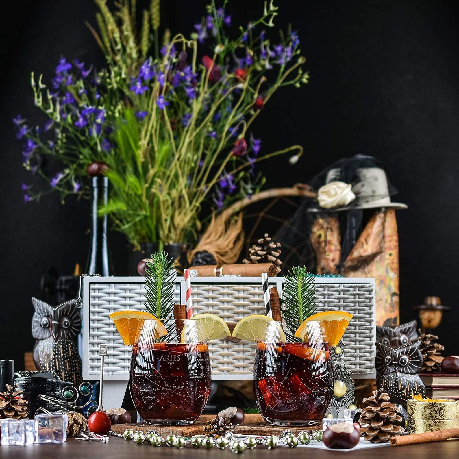 Aries Etched Stemless Wine Glasses Celestial Sips for the Ram