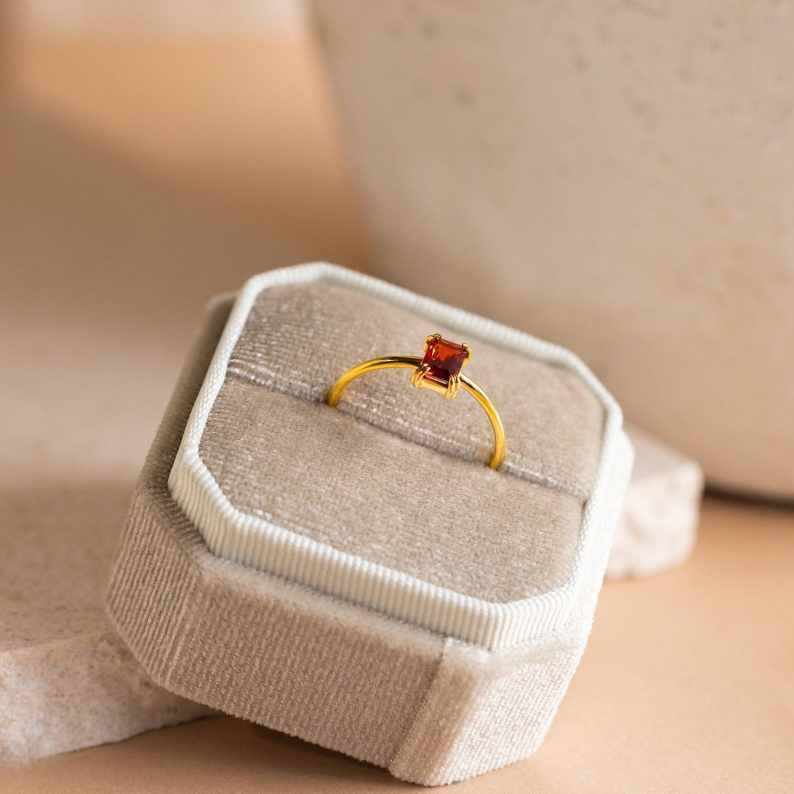 Art Deco Emerald Cut Birthstone Ring Personalized Gemstone Jewelry for Her