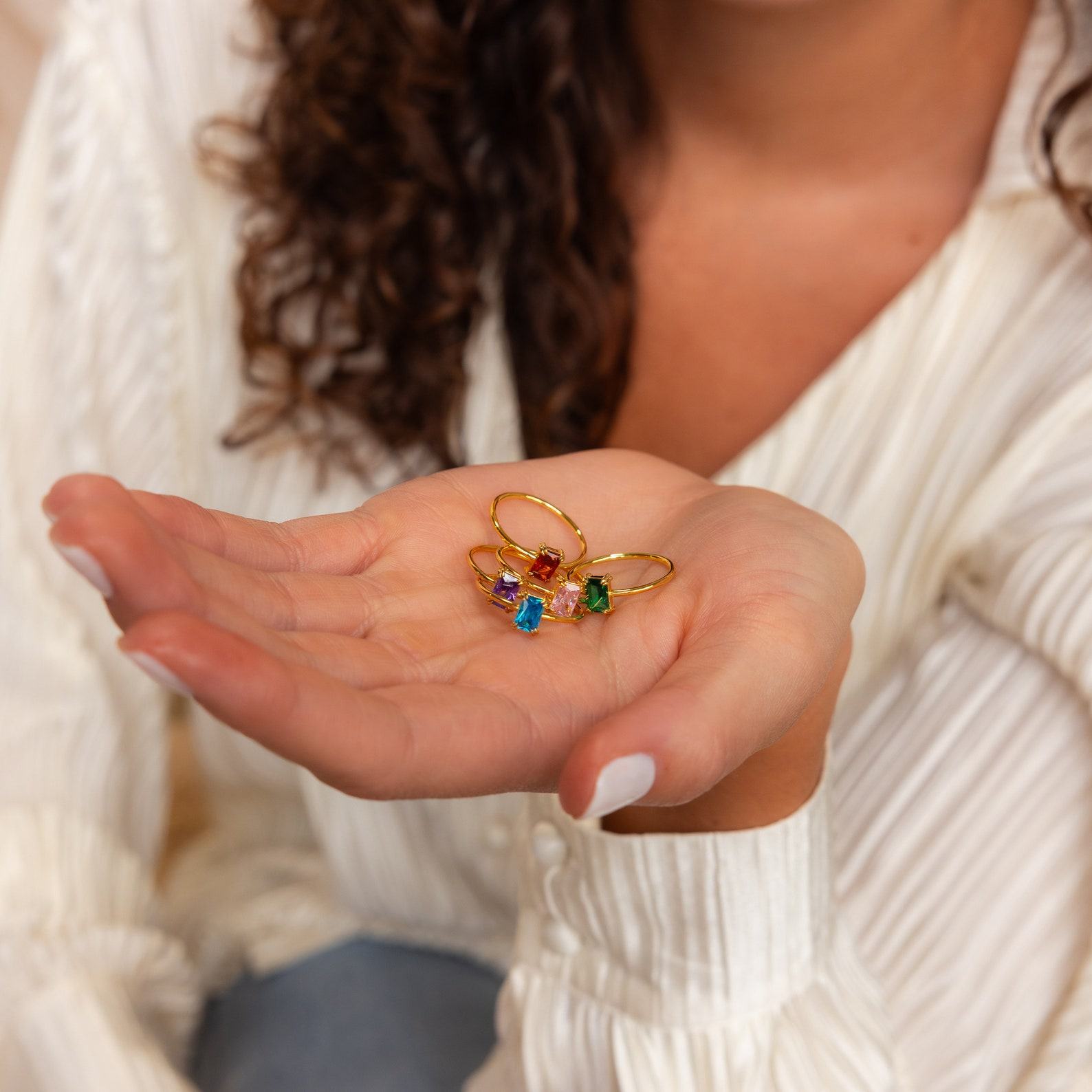 Art Deco Emerald Cut Birthstone Ring Personalized Gemstone Jewelry for Her