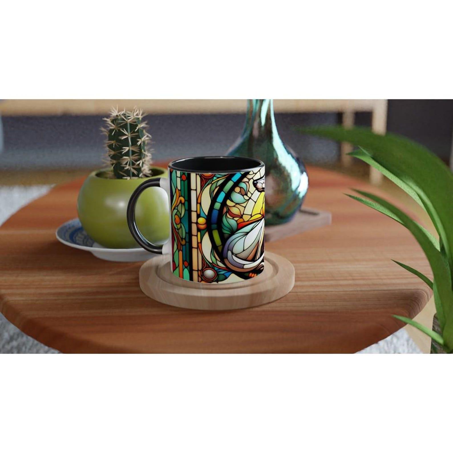 Art Nouveau Greyhound Stained Glass Effect Ceramic Mug – 11oz White