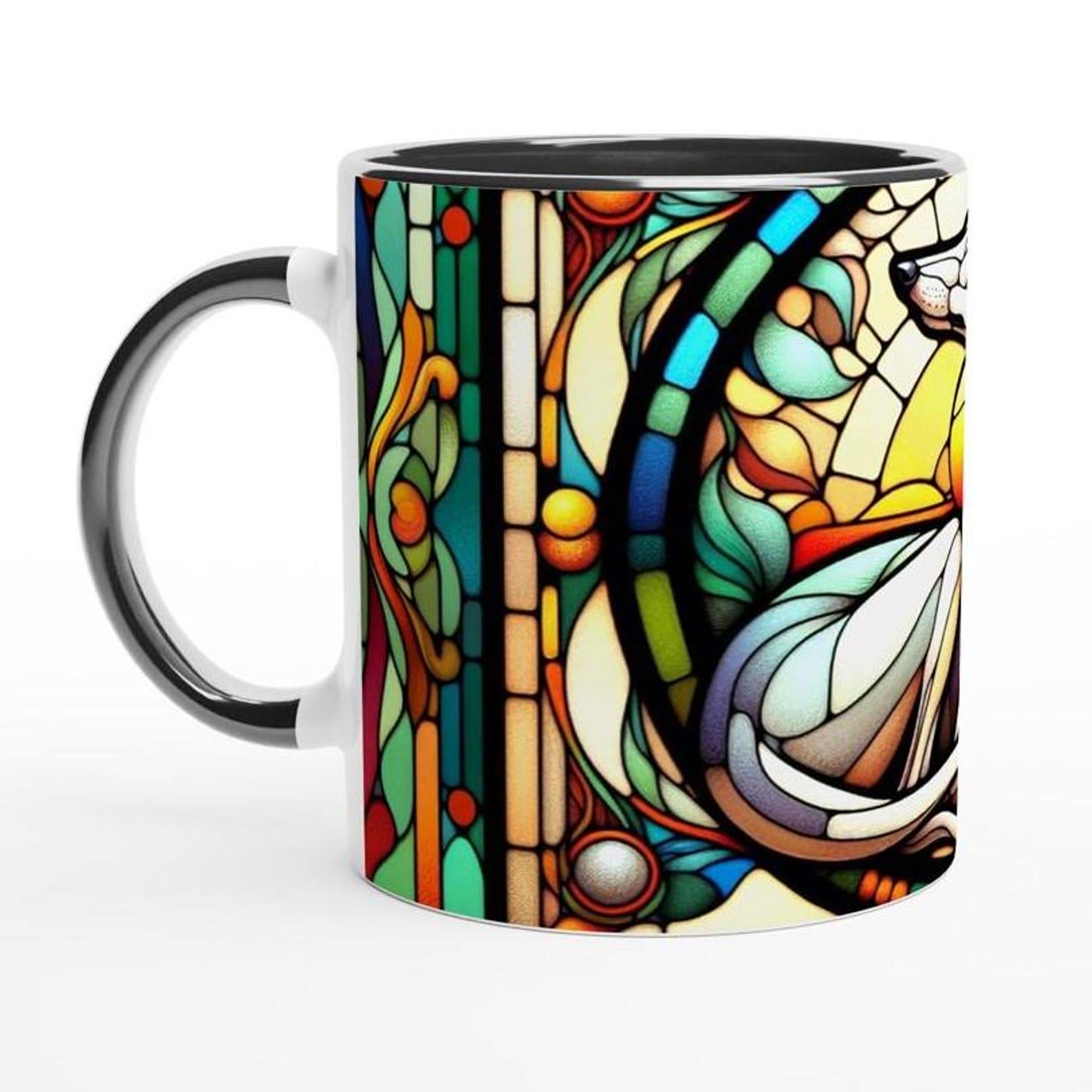 Art Nouveau Greyhound Stained Glass Effect Ceramic Mug – 11oz White