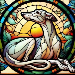 Art Nouveau Greyhound Stained Glass Effect Ceramic Mug – 11oz White