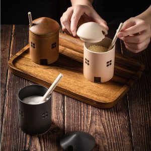 Artisan-Crafted Ceramic Condiment Jar with Spoon Elevate Your Culinary Experience