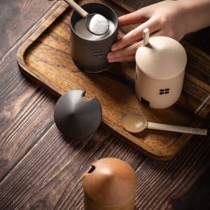 Artisan-Crafted Ceramic Condiment Jar with Spoon Elevate Your Culinary Experience