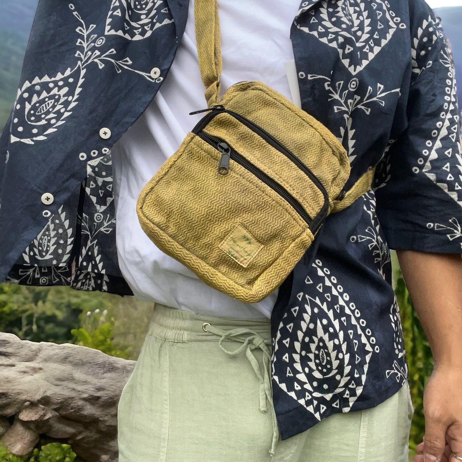 Artisan-Crafted Cotton Crossbody Adjustable Strap, Triple Zip Compartments