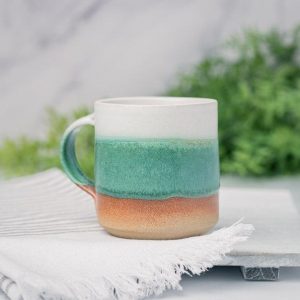 Artisan-Crafted Stoneware Mug An Enchanting Tapestry of White and Green