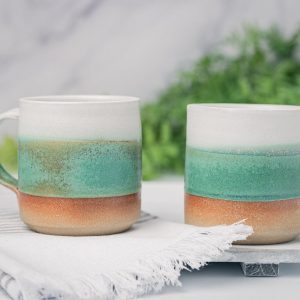 Artisan-Crafted Stoneware Mug An Enchanting Tapestry of White and Green