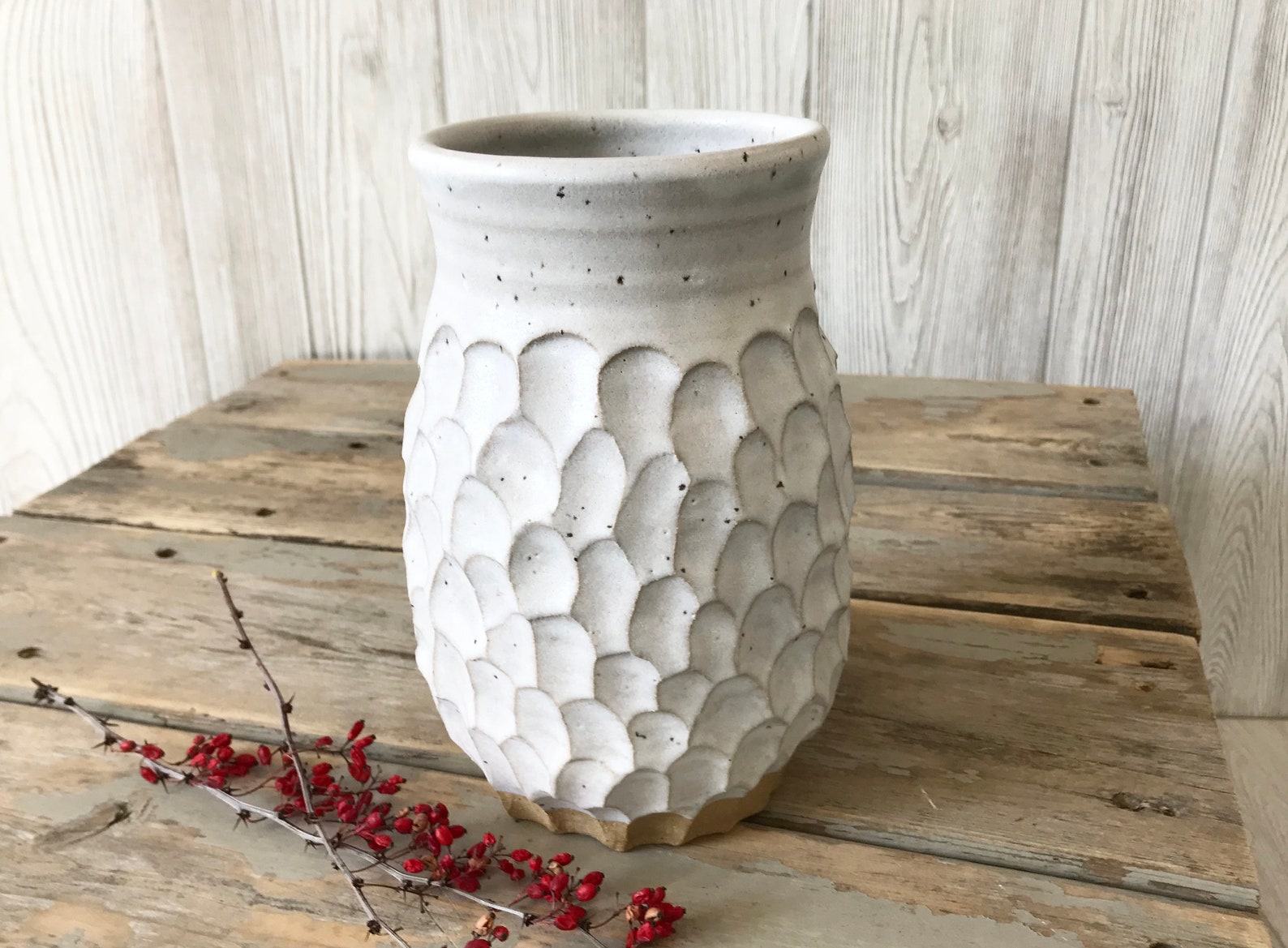 Artisan-Crafted White Textured Vase Elevate Your Kitchen with Boho-Chic Charm - Image 2