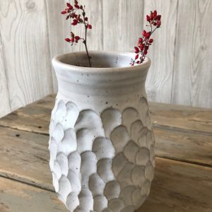 Artisan-Crafted White Textured Vase Elevate Your Kitchen with Boho-Chic Charm