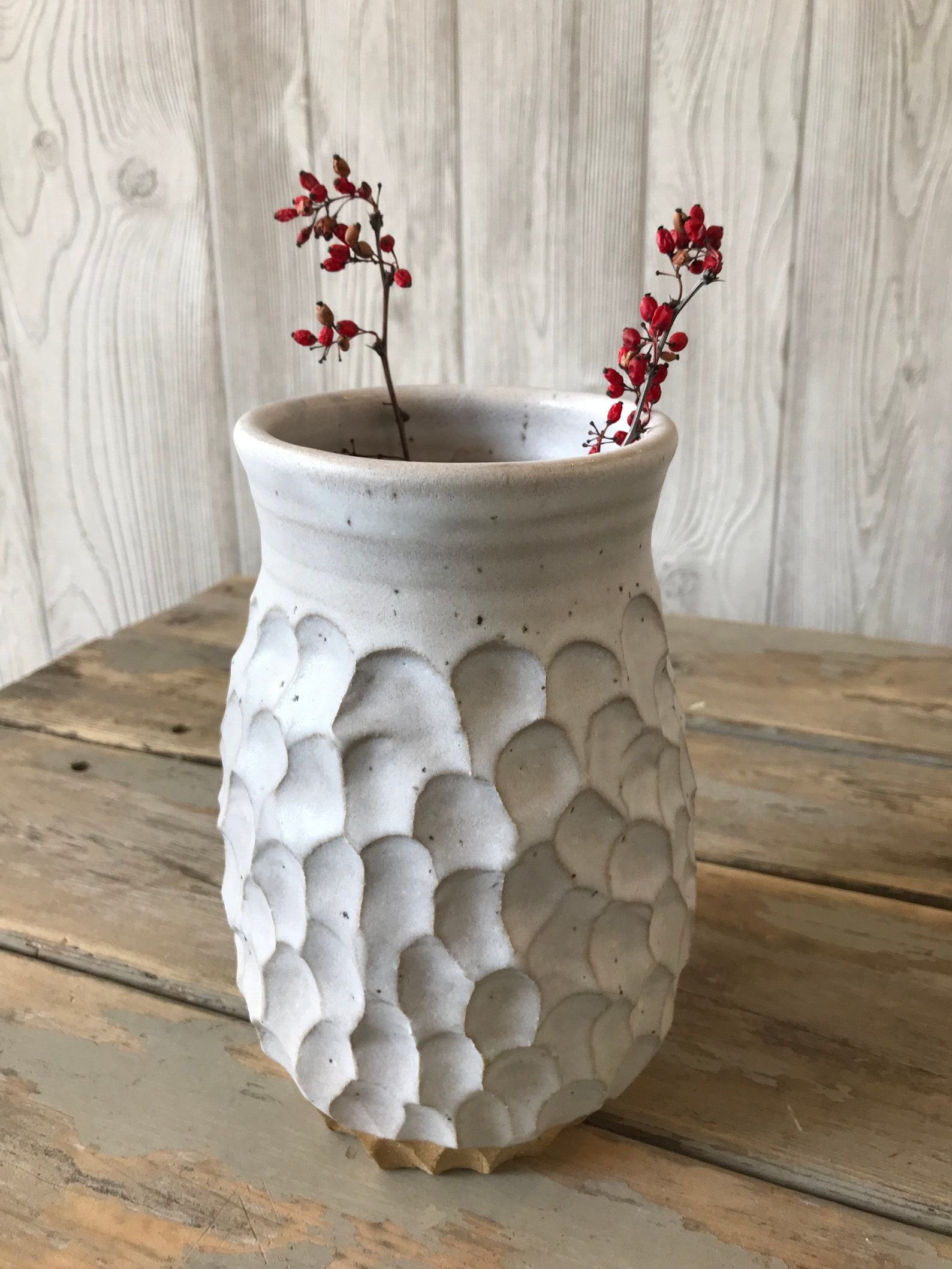 Artisan-Crafted White Textured Vase Elevate Your Kitchen with Boho-Chic Charm - Image 4