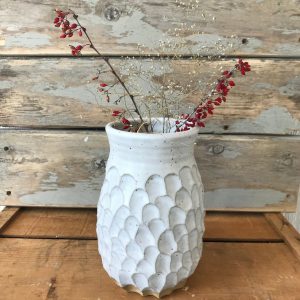 Artisan-Crafted White Textured Vase Elevate Your Kitchen with Boho-Chic Charm