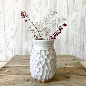 Artisan-Crafted White Textured Vase Elevate Your Kitchen with Boho-Chic Charm