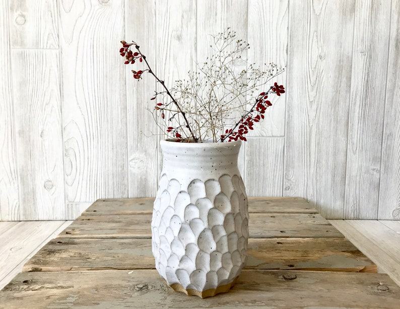 Artisan-Crafted White Textured Vase Elevate Your Kitchen with Boho-Chic Charm
