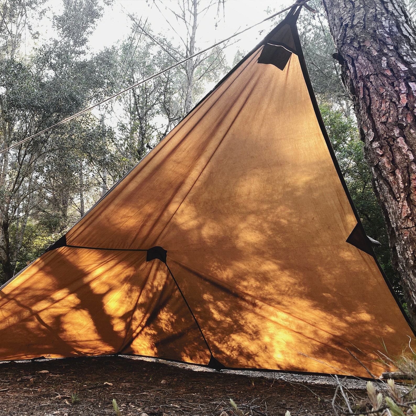 Artisanal Bushcraft Oilskin Tarp Handmade Waxed Cotton Canvas Nessmuk Tarp for Campsites and Campground Essentials