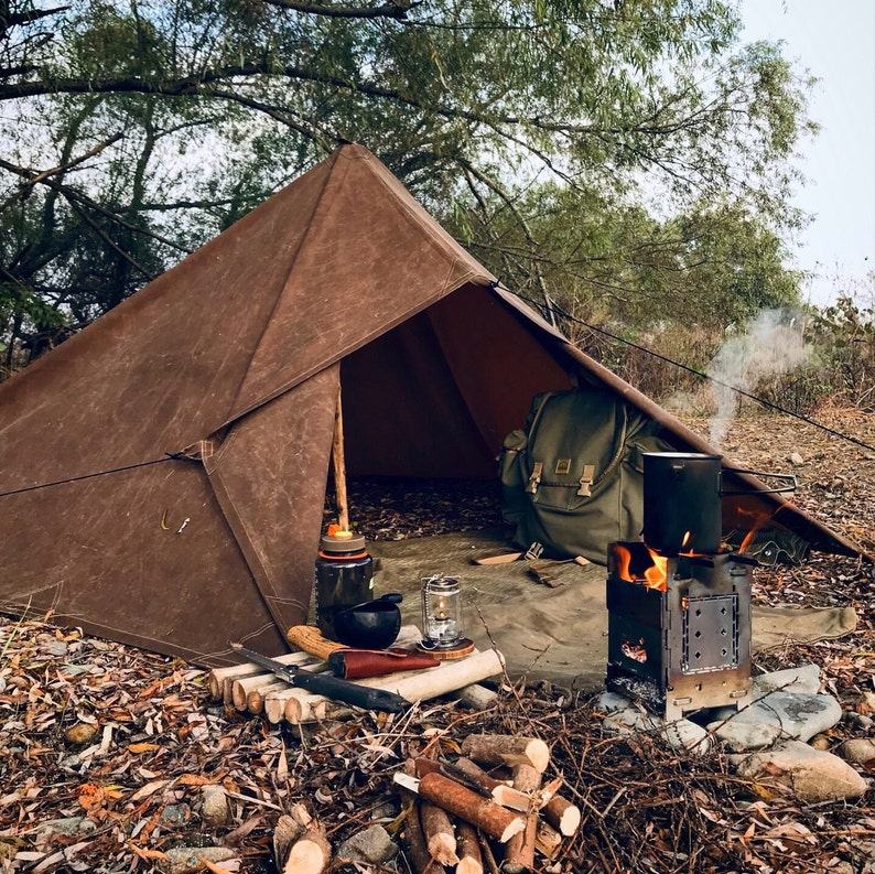 Artisanal Bushcraft Oilskin Tarp Handmade Waxed Cotton Canvas Nessmuk Tarp for Campsites and Campground Essentials