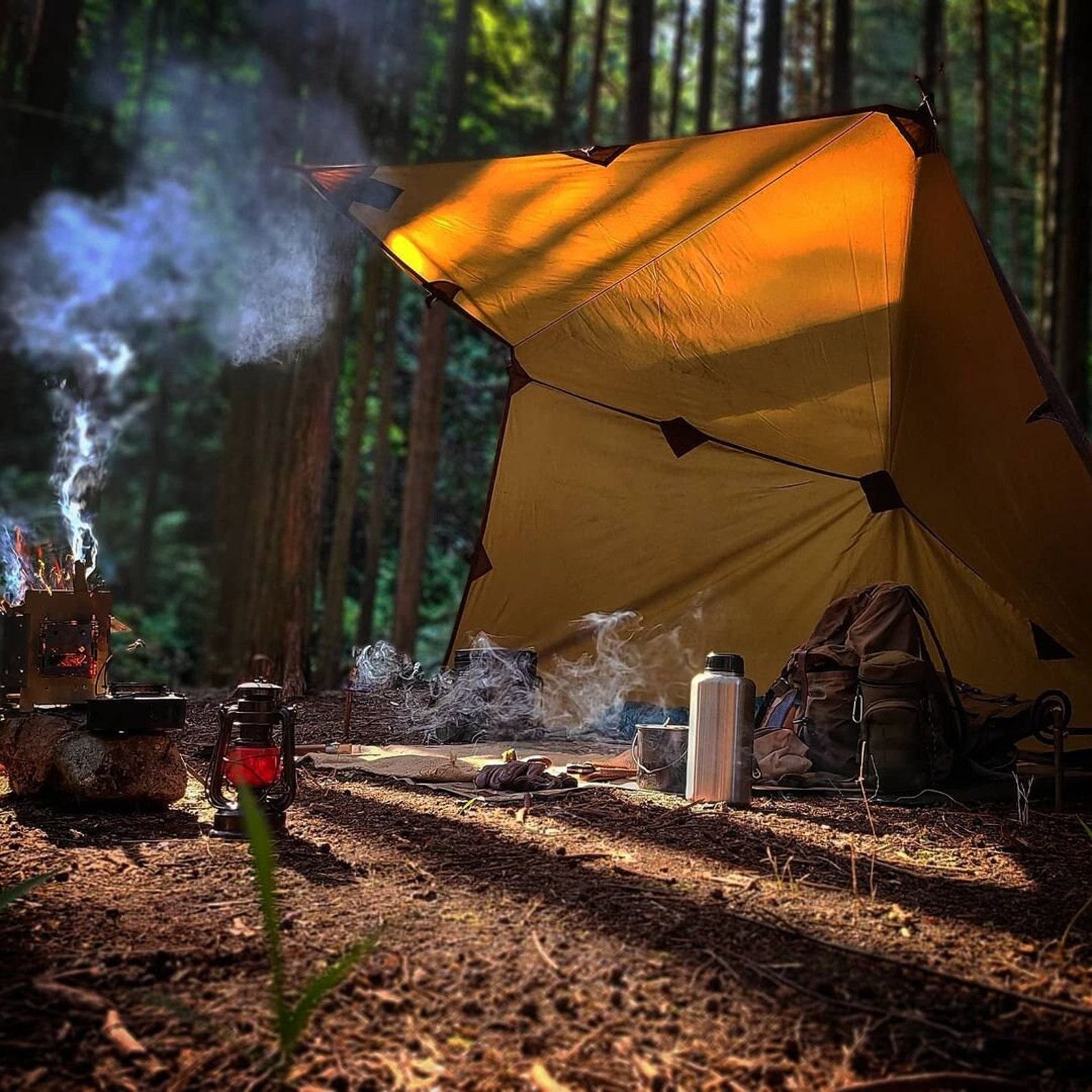 Artisanal Bushcraft Oilskin Tarp Handmade Waxed Cotton Canvas Nessmuk Tarp for Campsites and Campground Essentials