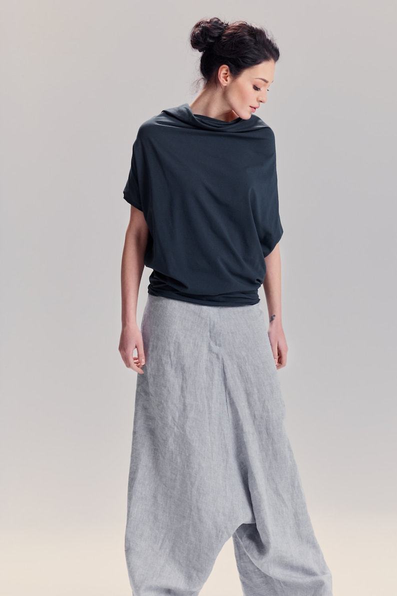 AryaSense TBTS14MBL Muted Blue Loose Top – Oversized, Short-Sleeved, Bat-Style Blouse for Summer and Yoga