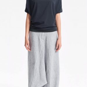 AryaSense TBTS14MBL Muted Blue Loose Top – Oversized, Short-Sleeved, Bat-Style Blouse for Summer and Yoga