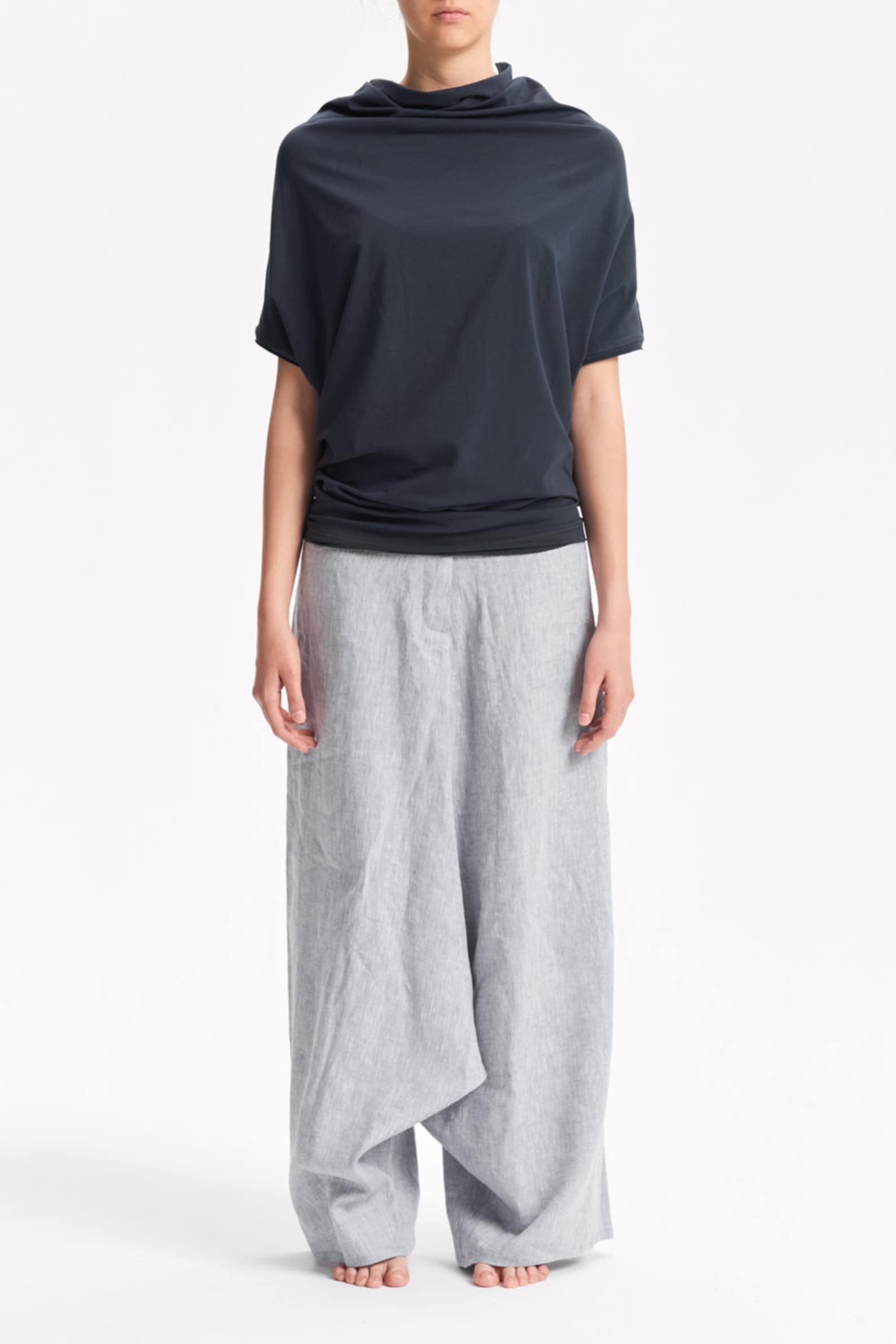 AryaSense TBTS14MBL Muted Blue Loose Top – Oversized, Short-Sleeved, Bat-Style Blouse for Summer and Yoga - Image 4