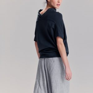 AryaSense TBTS14MBL Muted Blue Loose Top – Oversized, Short-Sleeved, Bat-Style Blouse for Summer and Yoga