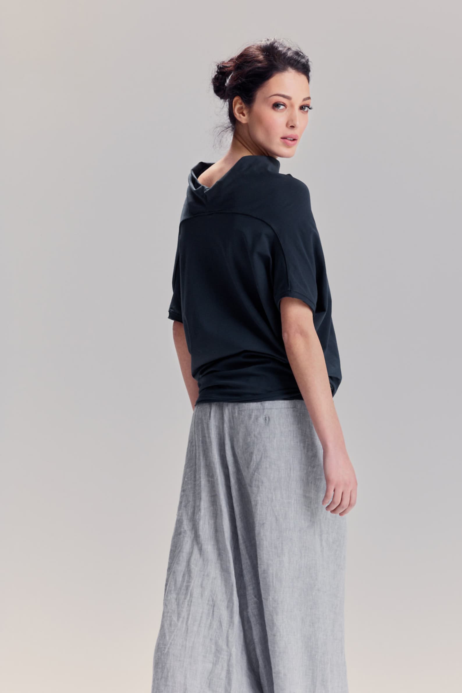 AryaSense TBTS14MBL Muted Blue Loose Top – Oversized, Short-Sleeved, Bat-Style Blouse for Summer and Yoga - Image 2