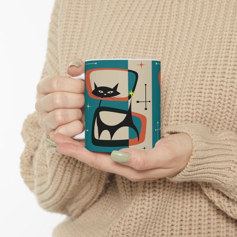 Atomic Black Cat Mug A Purrfectly Mid-Century Modern Addition to Your Morning Ritual
