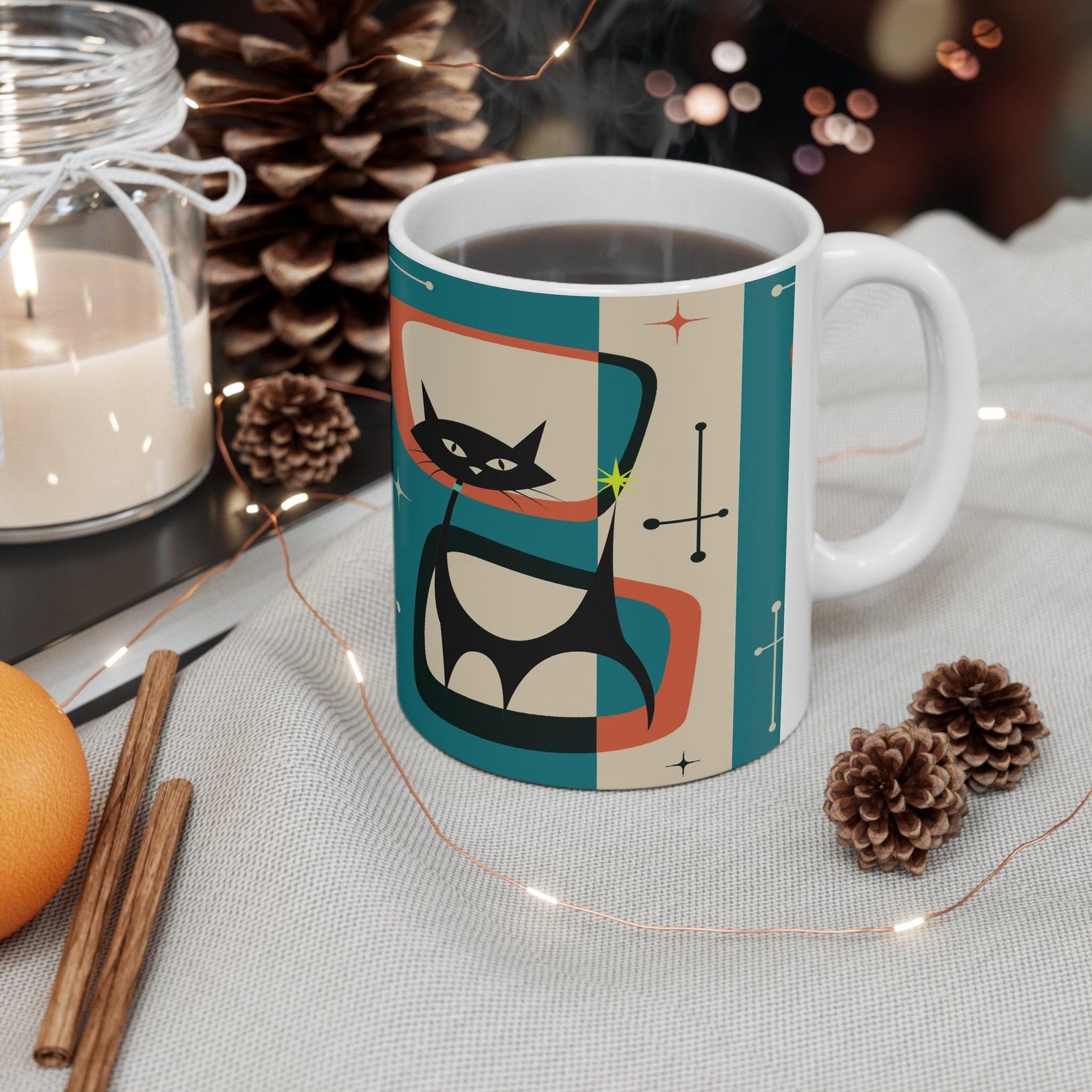 Atomic Black Cat Mug A Purrfectly Mid-Century Modern Addition to Your Morning Ritual