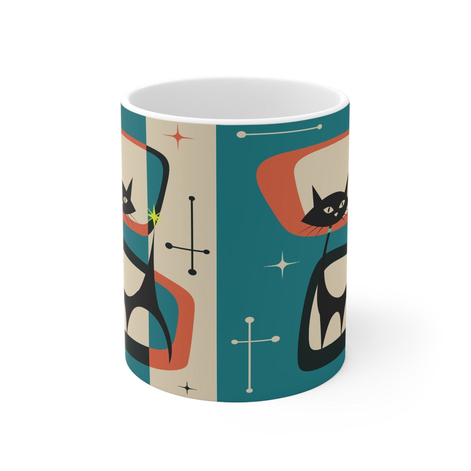 Atomic Black Cat Mug A Purrfectly Mid-Century Modern Addition to Your Morning Ritual