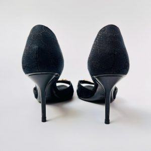 Authentic Gucci Black GG Logo Horsebit Buckle Open Toe Stiletto Heels in Size 37.5