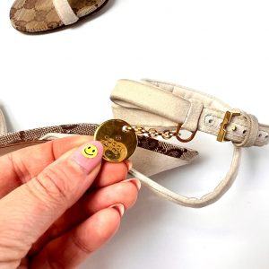 Authentic Gucci GG Monogram Canvas and Suede Strappy Stiletto Heels Sandals in Beige