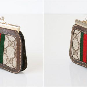 Authentic Gucci GG Web Sherry Line Kiss Lock Coin Wallet