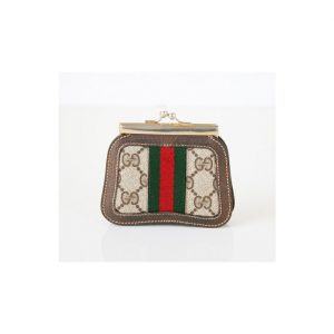 Authentic Gucci GG Web Sherry Line Kiss Lock Coin Wallet