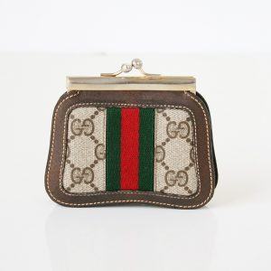 Authentic Gucci GG Web Sherry Line Kiss Lock Coin Wallet