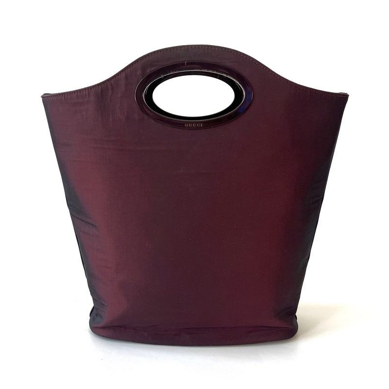 Authentic GUCCI Vintage Iridescent Burgundy Satin Tote Bag A Timeless Treasure