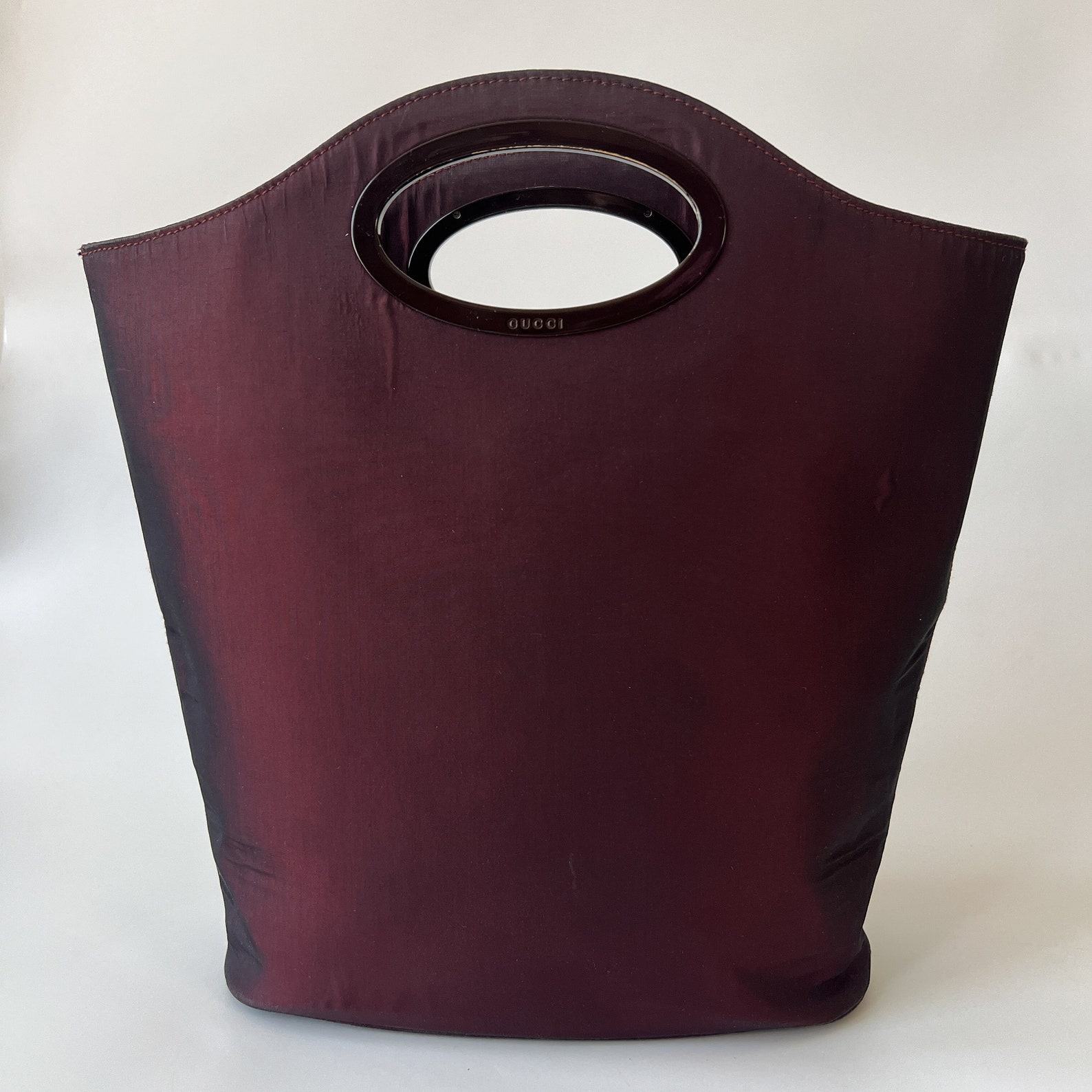 Authentic GUCCI Vintage Iridescent Burgundy Satin Tote Bag A Timeless Treasure