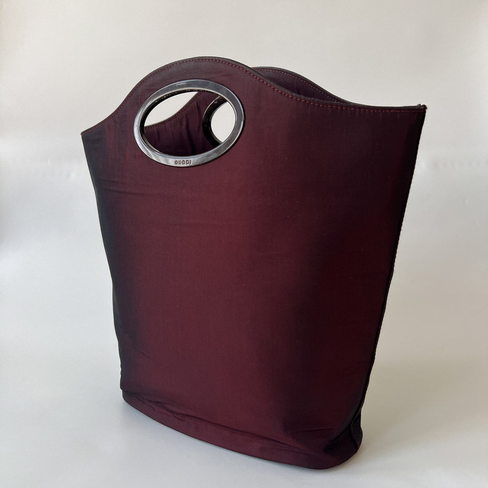 Authentic GUCCI Vintage Iridescent Burgundy Satin Tote Bag A Timeless Treasure