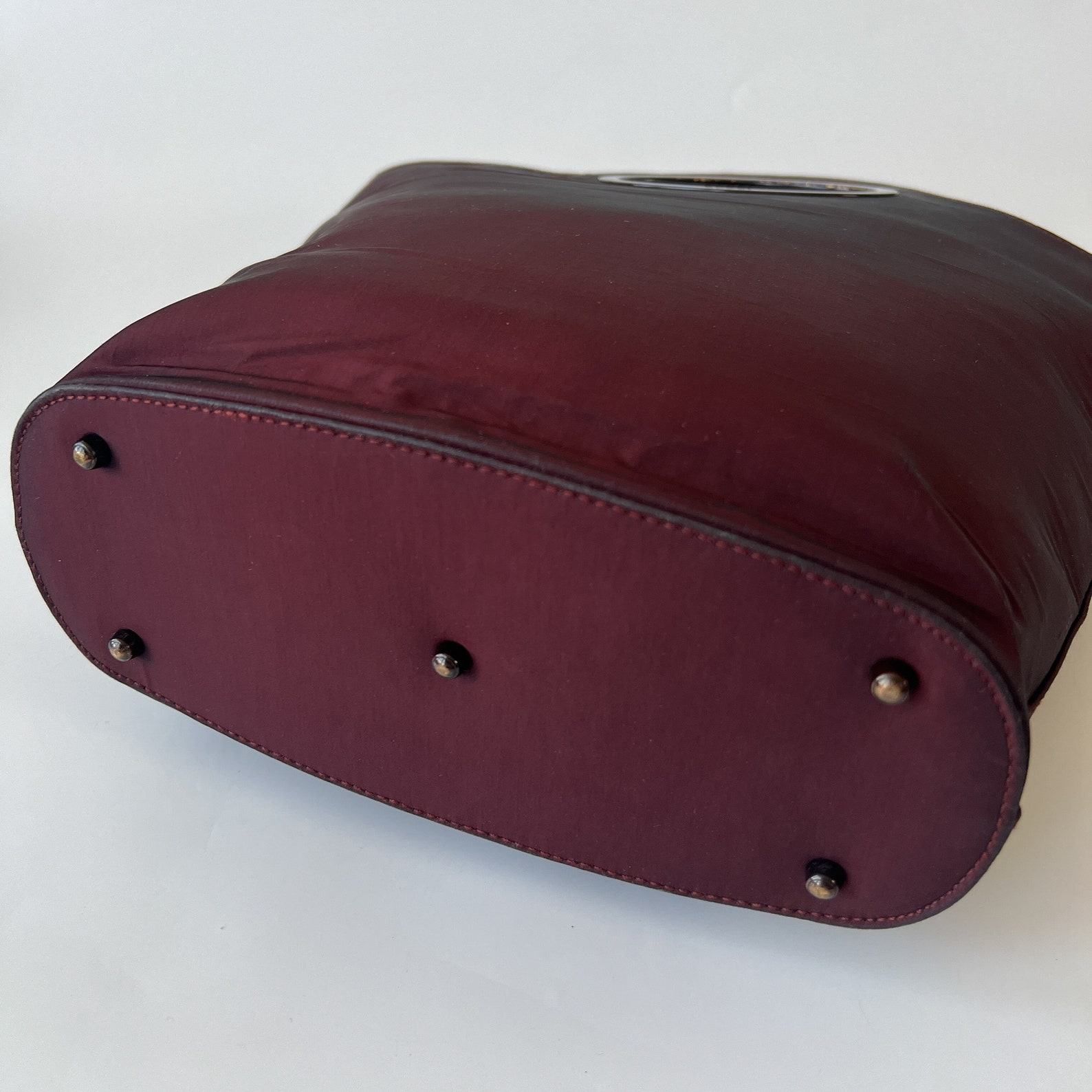 Authentic GUCCI Vintage Iridescent Burgundy Satin Tote Bag A Timeless Treasure