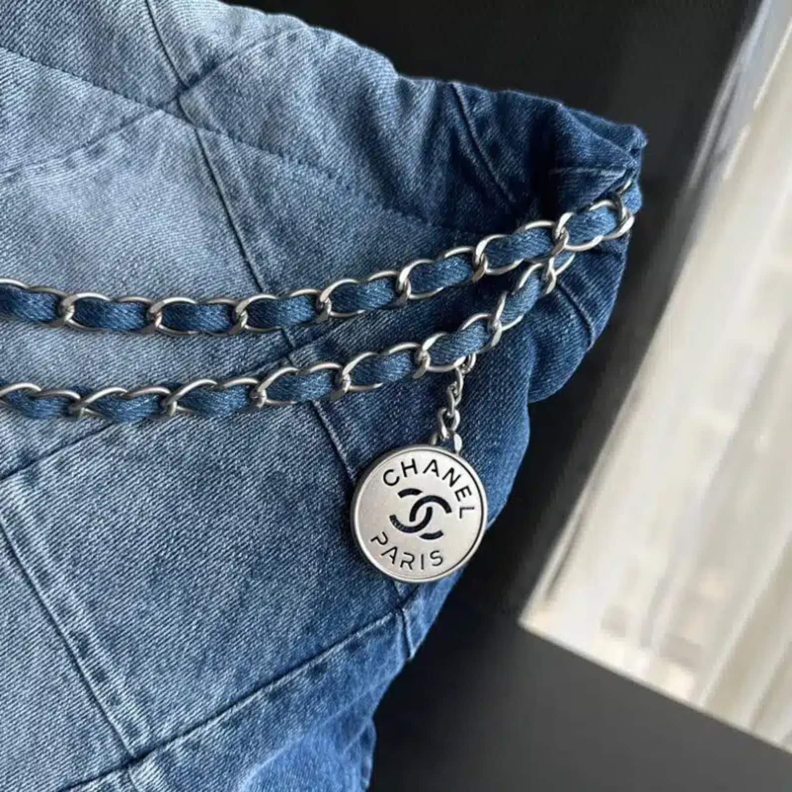 Authentic Vintage Chanel Denim Jean Size 32 with Genuine Leather Bag A Timeless Designer Handbag for Her