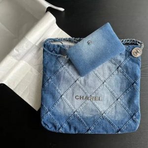 Authentic Vintage Chanel Denim Jean Size 32 with Genuine Leather Bag A Timeless Designer Handbag for Her