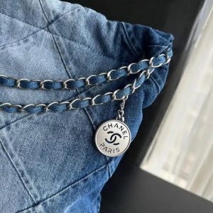 Authentic Vintage Chanel Denim Jean Size 32 with Genuine Leather Bag A Timeless Designer Handbag for Her