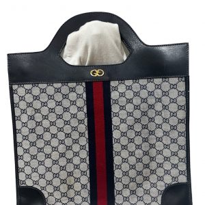 Authentic Vintage Gucci Blue Signature Canvas and Leather Top Handle Tote Bag