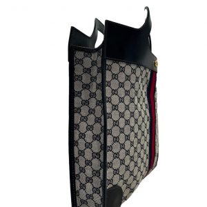 Authentic Vintage Gucci Blue Signature Canvas and Leather Top Handle Tote Bag