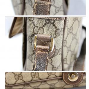 Authentic Vintage GUCCI Brown Coated Canvas GG Striped Crossbody Bag Made in Italy