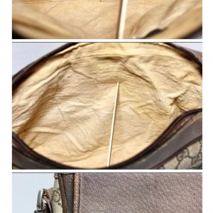 Authentic Vintage GUCCI Brown Coated Canvas GG Striped Crossbody Bag Made in Italy