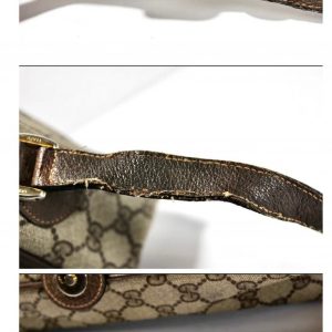 Authentic Vintage GUCCI Brown Coated Canvas GG Striped Crossbody Bag Made in Italy