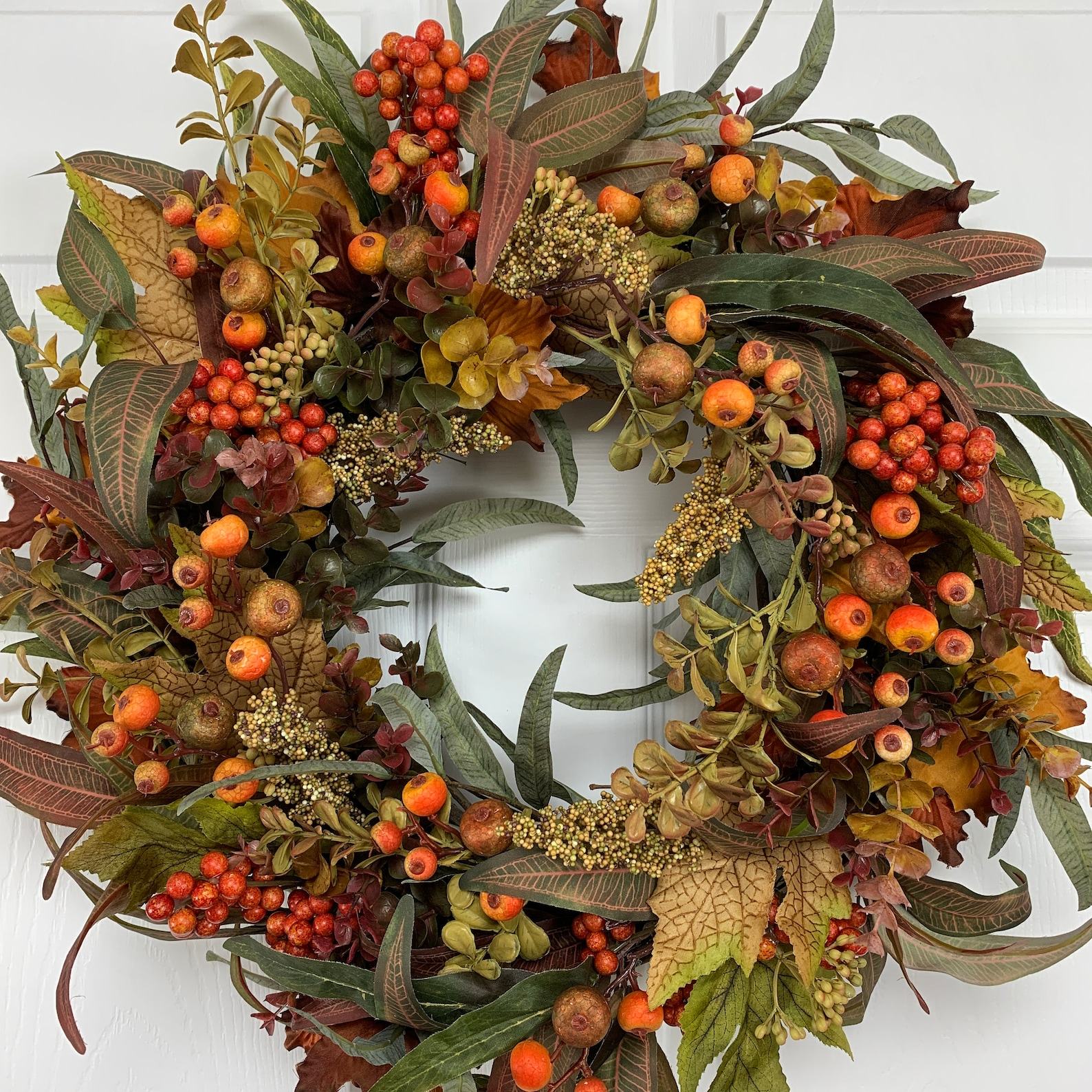 Autumnal Embrace Fall Wreath Adorned with Vibrant Foliage and Berries