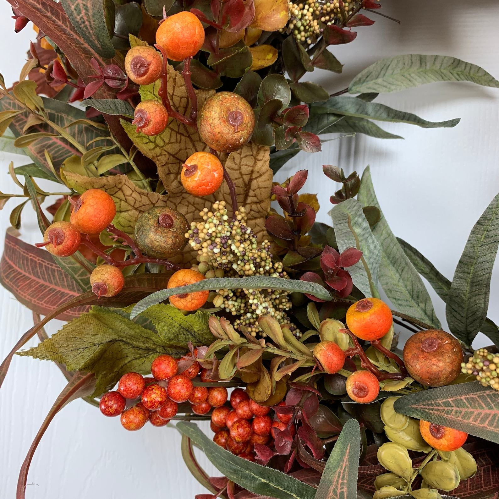Autumnal Embrace Fall Wreath Adorned with Vibrant Foliage and Berries