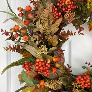 Autumnal Embrace Fall Wreath Adorned with Vibrant Foliage and Berries