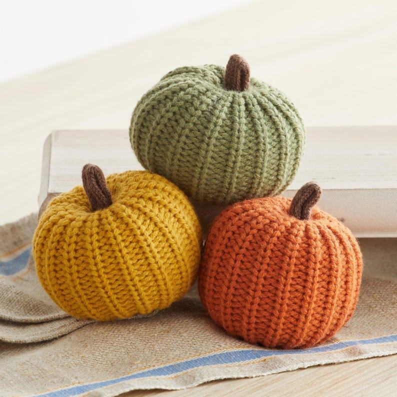 Autumnal Knit Pumpkin Trio Cozy Warmth for Fall Decor